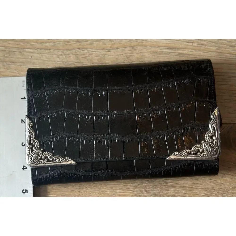 Brighton Black Crocodile embossed Wallet Clutch Vintage - Picture 3 of 13